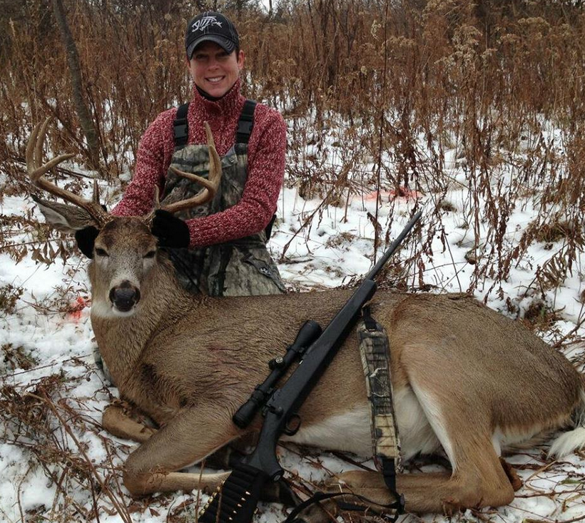 Betsy Avery of New York with her first buck, taken with a .243 rifle. The deer weighed 230 pounds and she was hunting in Madison County. Congratulations!