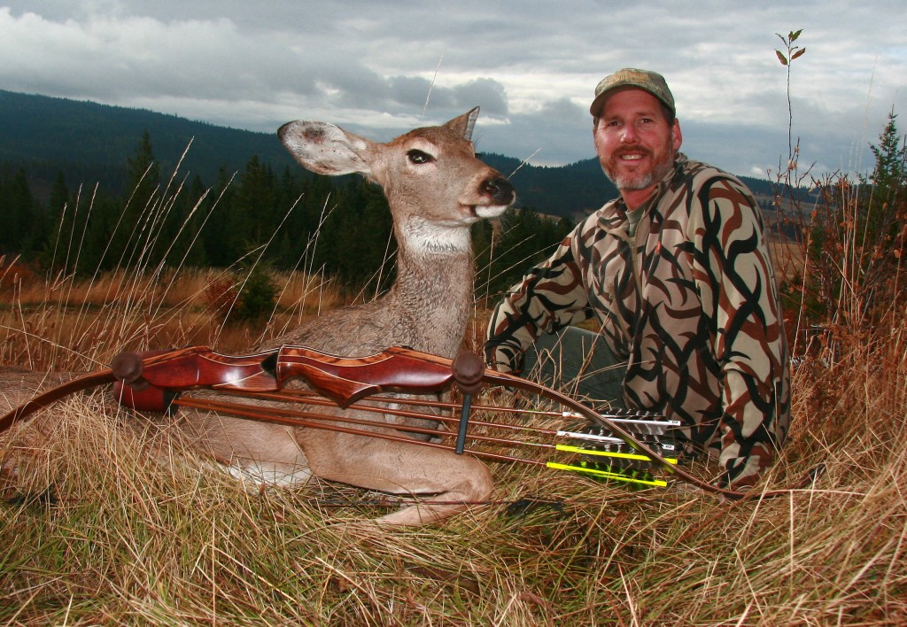 Patrick Meitin with a doe he hunted and shot in Idaho with his traditional archery gear, which he enjoys and regularly hunts with. 