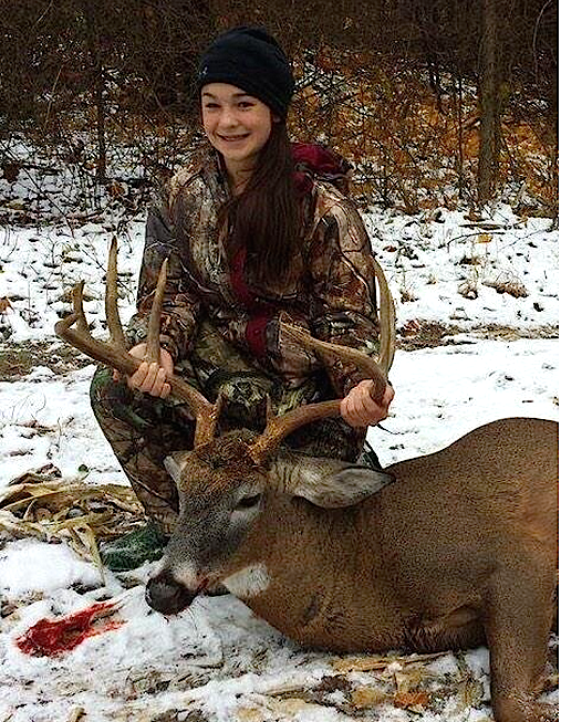 Kaiden Gauther with her fantastic Vermont monster whitetail. What a great buck!