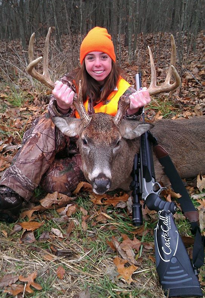 Whitney Woodrick of Florida with her first muzzleloader buck, with a CVA Accura, during an Illinois hunt. Congrats!